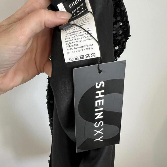 Brand New Shein Women Small 4 Black Sequin Strapless Eveningwear Slip Dress Gown - Picture 3 of 14
